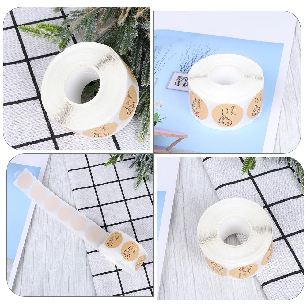 1 Roll Gift Bag Kraft Sticker Packing Sticker Roll for Biscuit Bread Envelope Seal Decorative Use