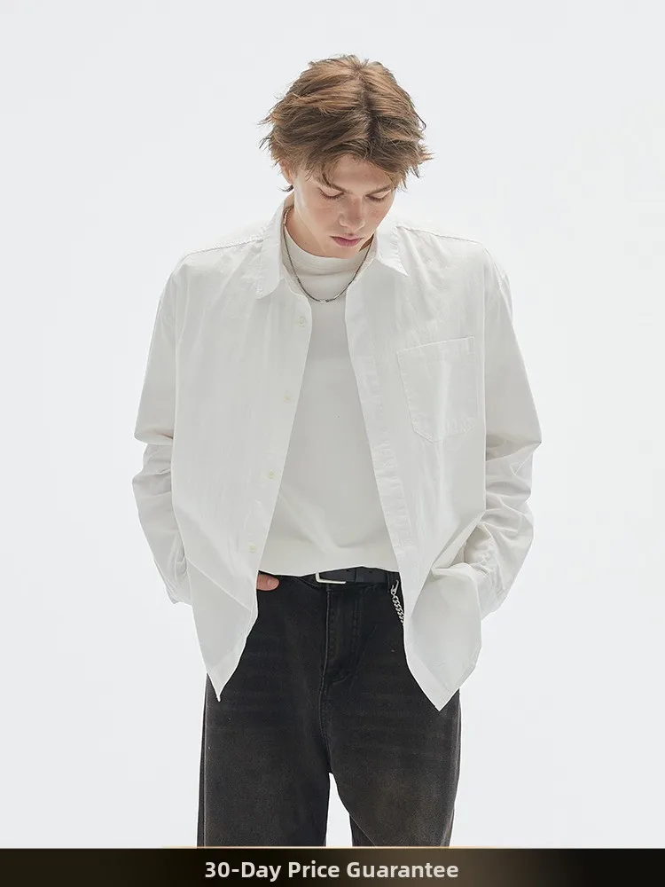 

NTED Japanese Sle Retro Color Simple Collar Long Sve Men's irt Casual Versatile Autumn Basic Workwear irt