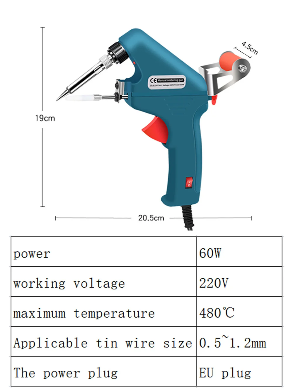 Alimentatore di stagno semiautomatico da 220V saldatore a mano riscaldato internamente da 60W