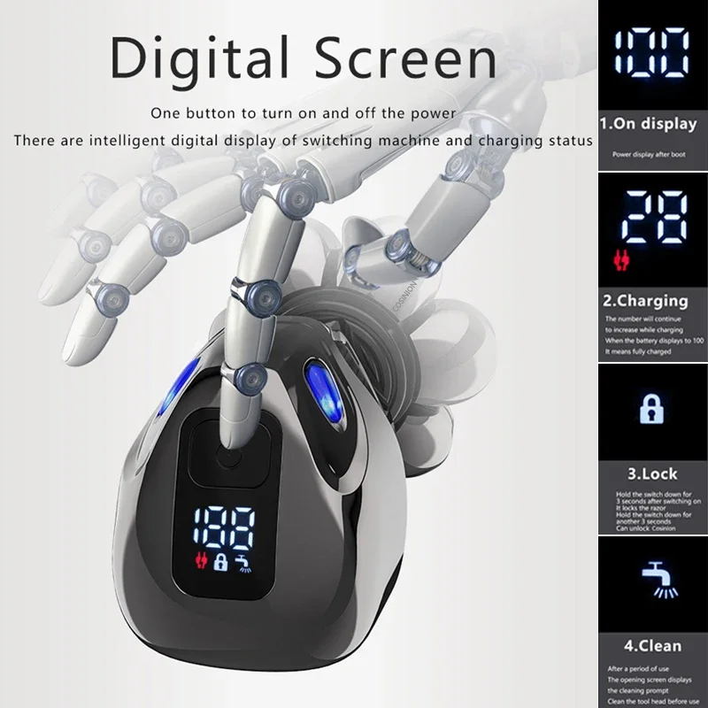 เครื่องโกนหนวดไฟฟ้าแบบชาร์จไฟได้สำหรับผู้ชาย5ใน1 4D เครื่องโกนหนวดไฟฟ้าแบบใบมีดโกนหนวด7แบบลอยเครื่องเล็มขนจมูกเคราทำความสะอาดใบหน้าของผู้ชาย