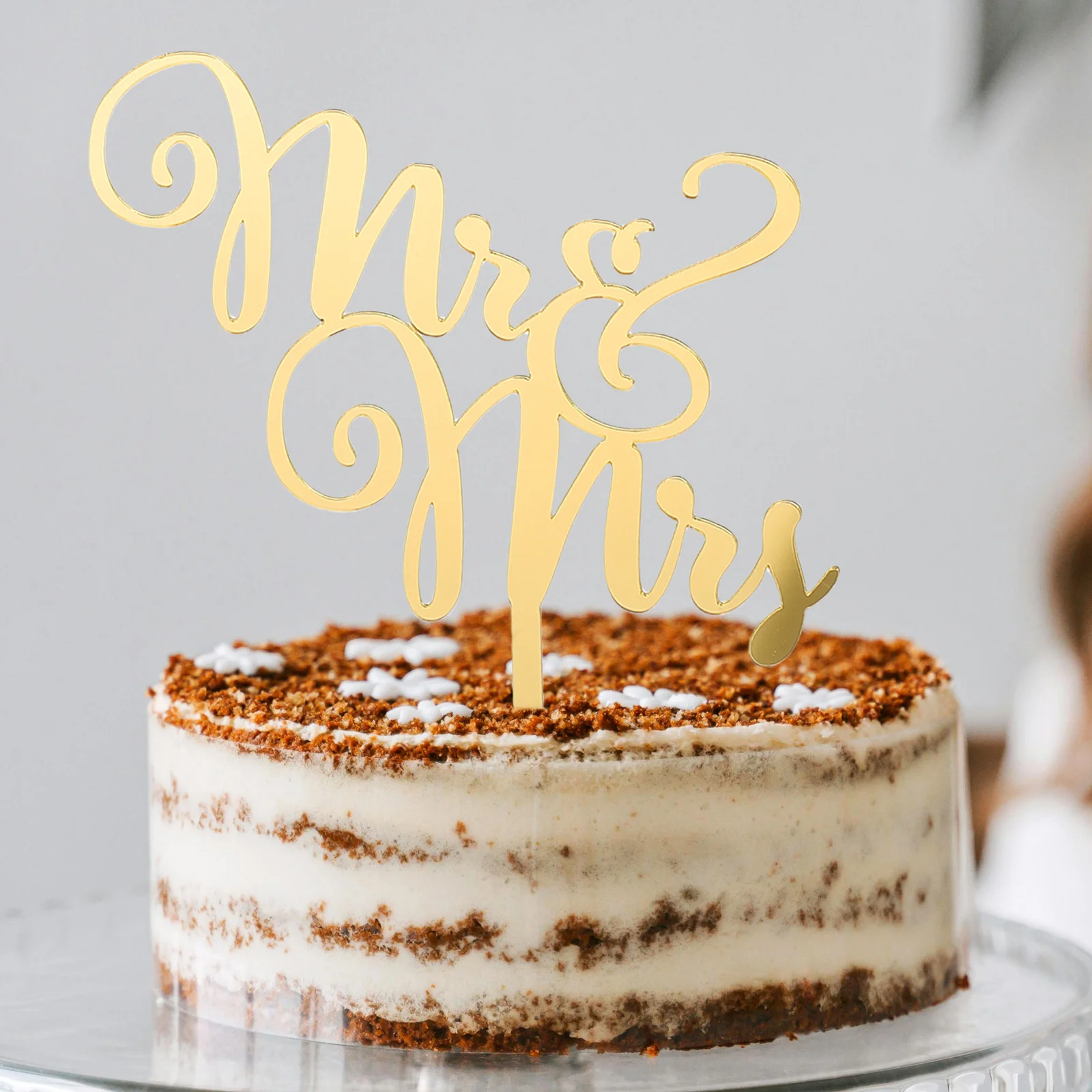 

24pcs Cake Decorations Mr Mrs Acrylic Mirror Sign Double Sided Glitter Topper For Wedding Anniversary Engagement Bridal Shower