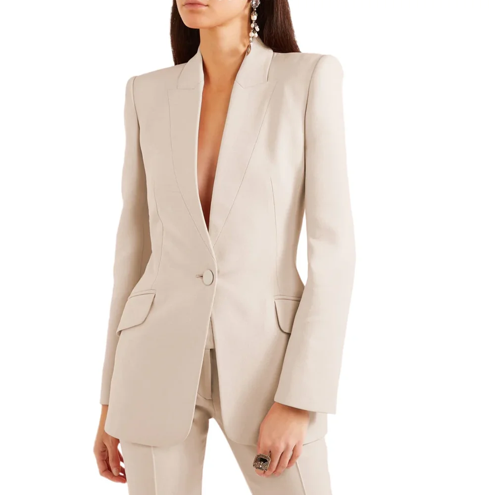 Chic Peak Lapel Pants Sets 2 Piece Solid Color Single Button Tuxedo Wedding Party Formal Casual Women's Suit (Jacket+Pant)