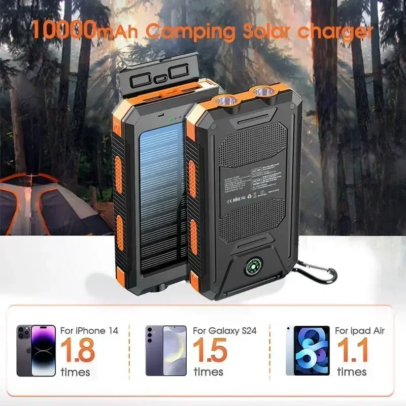 USA Shipped 10000mAh Solar Charger | Fast Charge + Flashlight | All-Weather Hiker’s Lifesaver