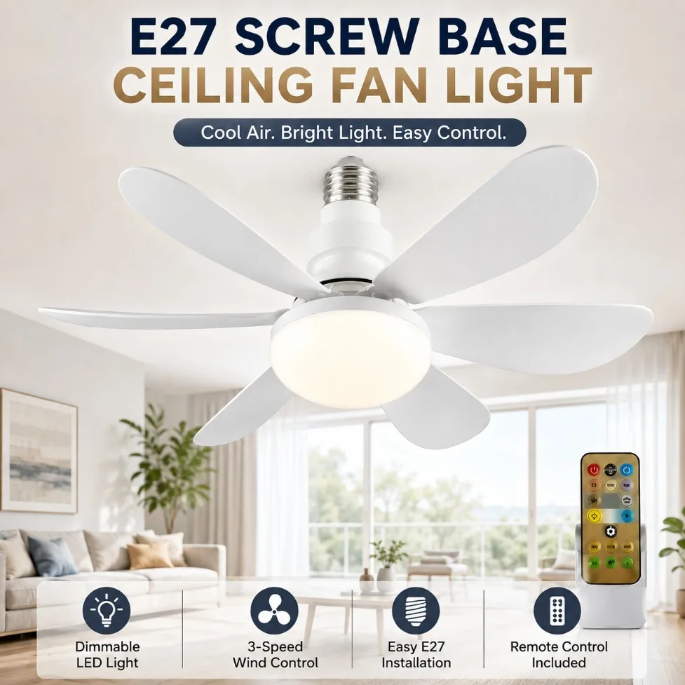 AC85V-265V E27 LED Ceiling Fan Light 30W/40W With Remote Control Three Color Dimming  For Restaurant Living Room Home Lighting