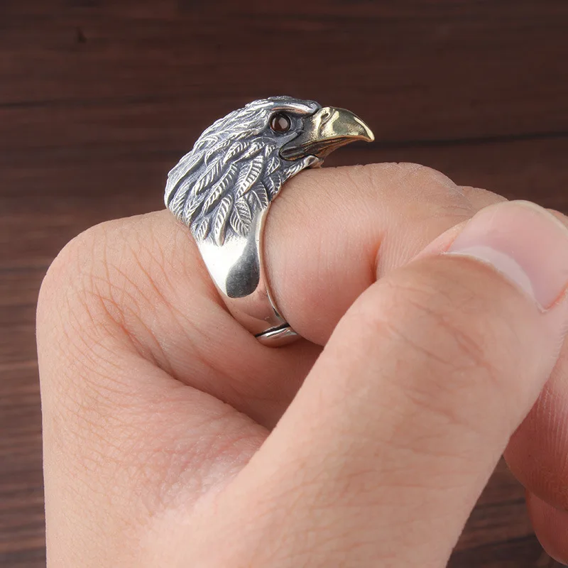 Buyee 925 Sterling Silver Male Big Ring Finger Elegant Eagle Open Ring for Men Fashion Unique Design Punk Fine Jewelry Circle
