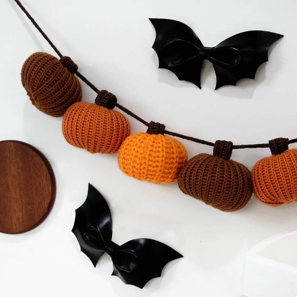 Knit Pumpkin Garland for Mantel Bookshelf Wall Hanging Little Pumpkin Baby Shower Decor Autumn Thanksgiving Accessory Cozy Gifts view 4