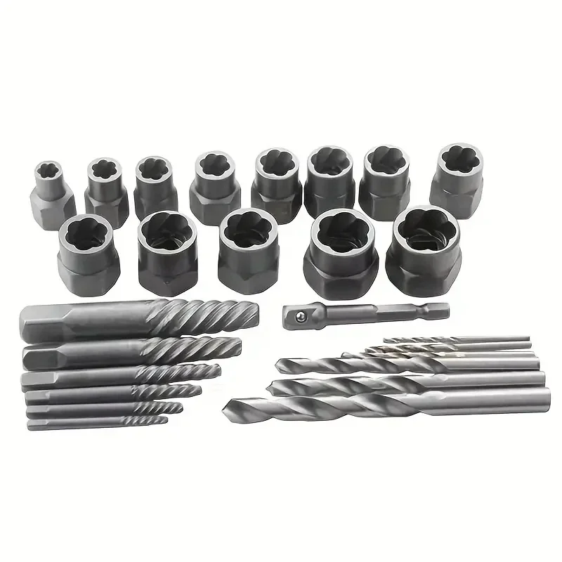 26pcs damaged nut and bolt extractor with drill bit, hexagon screw tool , bolt remover, compact box, easy to store and carry car