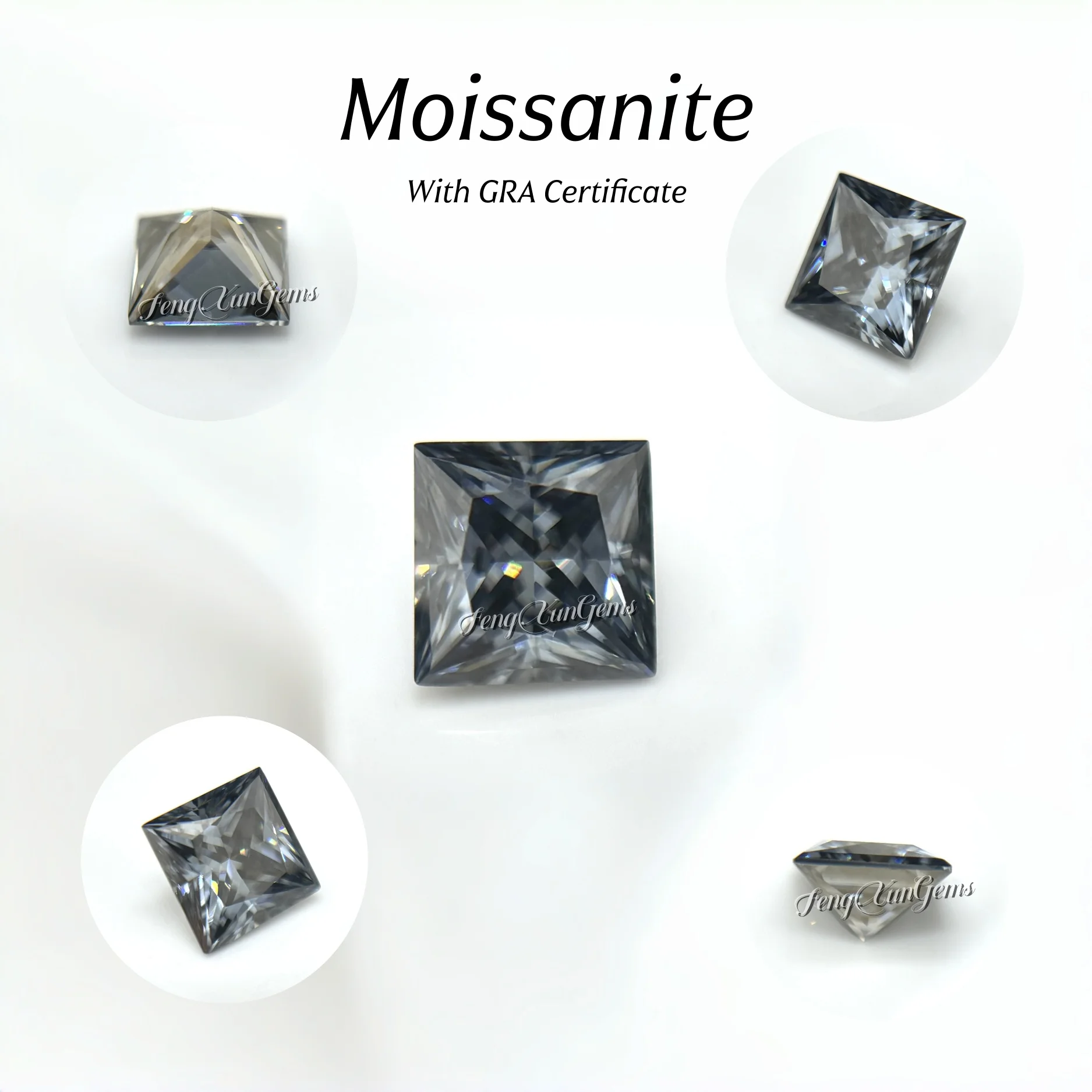 

Charm Gray Moissanite Stone Princess cut Loose Gemstone VVS1 Clarity High Quality Gems For Necklace Making With GRA Certificate