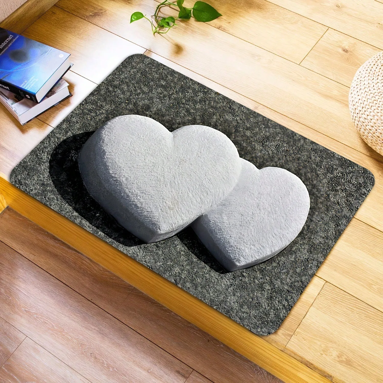 A 3D Heart Pattern Door Mat Made Of Soft Flannel, Non-Slip, Lightweight, Suitable For Laundry Room Decor, Kitchen Mats, Washable Cottage Kitchen Mats, Bathroom