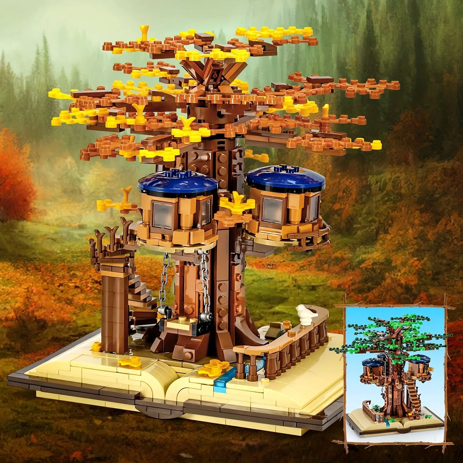 1008PCS Creative Tree House Building Blocks Diy Moc Jungle House Street View Model Bricks Desktop Display Hoilday Gifts Kids Toy