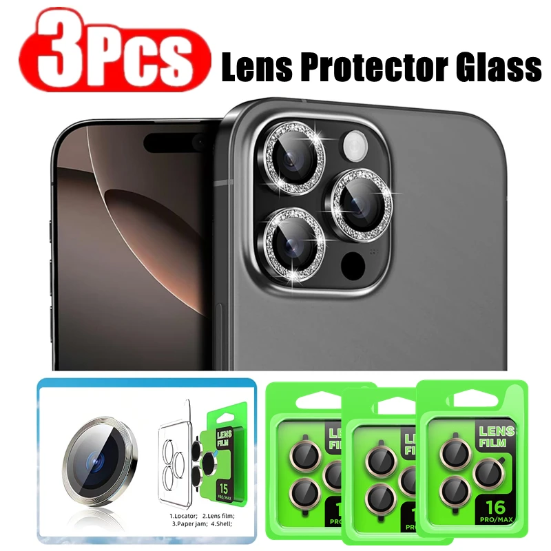 

3Pcs Easy install Metal Camera Lens Protector Glass for iPhone 16 15 14 13 12 11 Pro Max Plus Lens Protection Film