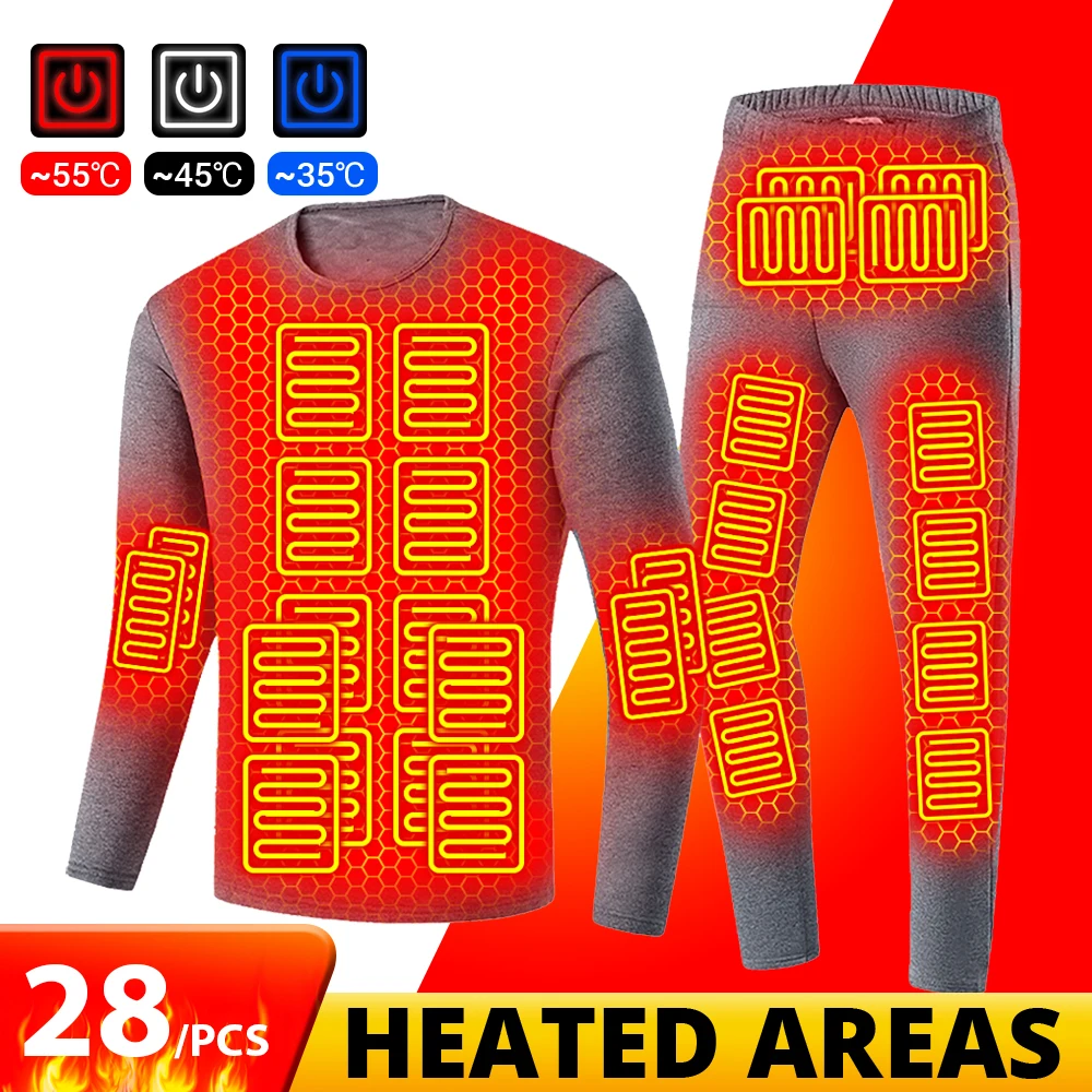 

Winter Electric Heated Underwear Set Skiing Thermal Heated Jacket Self Heating Jacket Men Long Johns Tops Pants Women Hiking