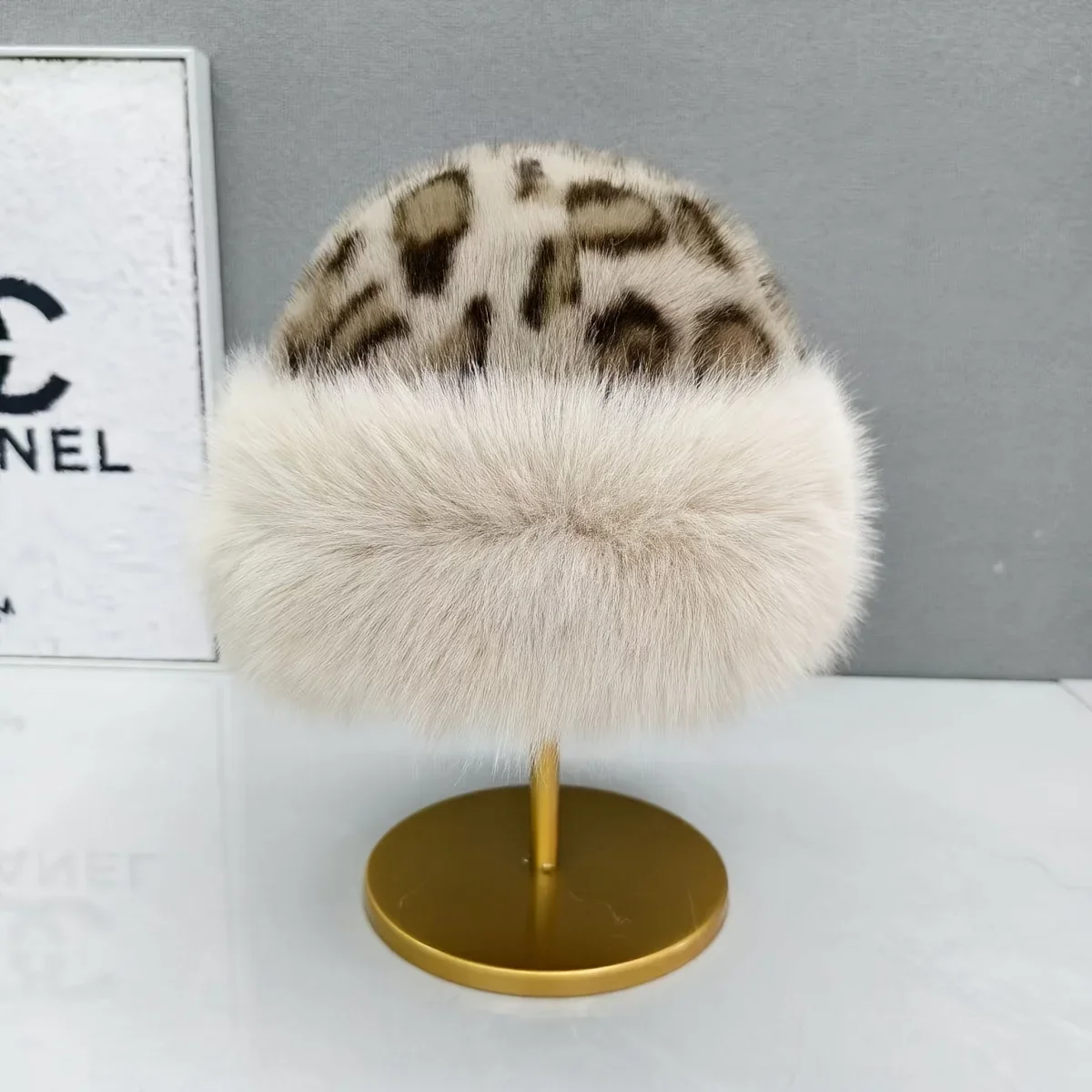 New Warm Plush Autumn and Winter Retro Thick Anti Cold Face and Ear Protection Leopard Pattern Mongolian Hat