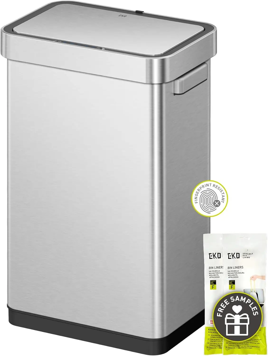 

50 Liter Touchless Motion Sensor Trash Can, Rectangular, Matte Stainless Steel, 13.2 Gallon