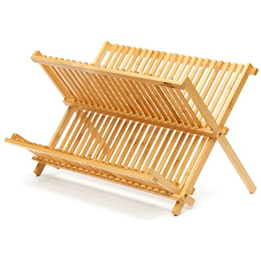 

Premium Natural Bamboo Dish Rack Collapsible Dish Drainer Foldable and Compact Dish Drying Rack for Kitchen Counter