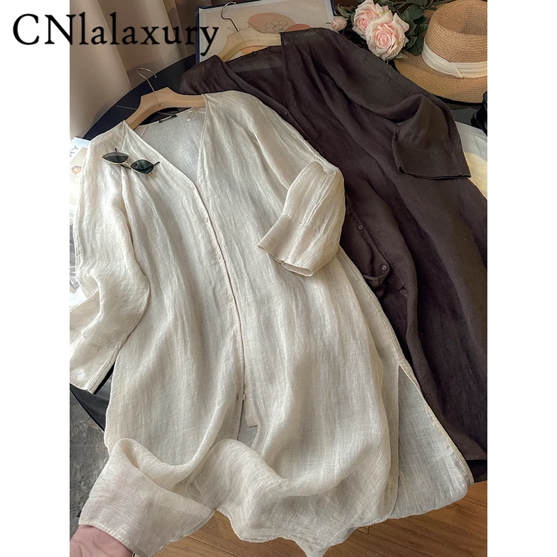 CNlalaxury Fashion Summer Boho Holidays Dresses Women 2024 New Vintage Beach Loose Long Sleeve Robe Dress