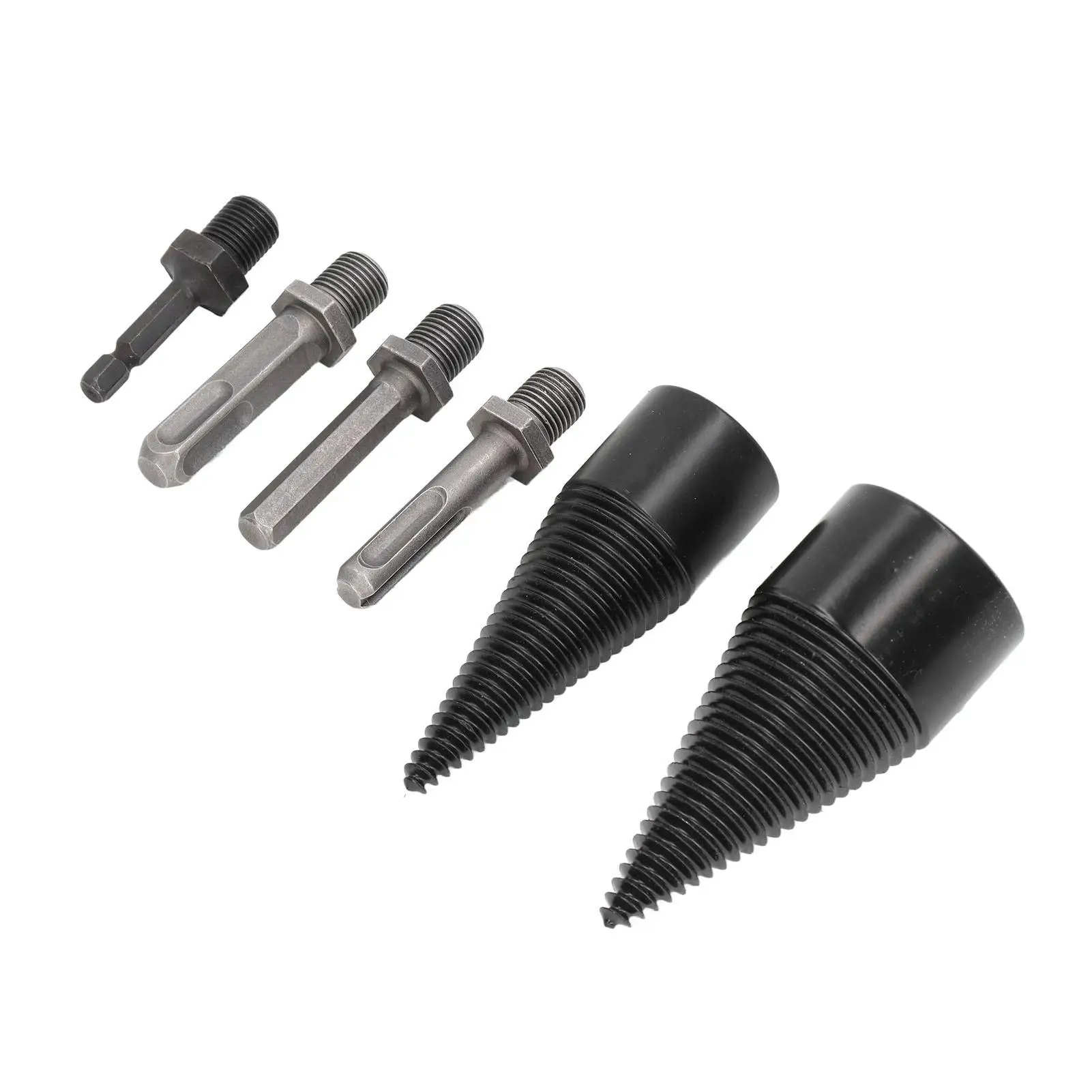 6 Pcs Heavy Duty Wood Splitter Drill Bits 32mm & 42mm with 4 Handles - Detachable Cone Tool for camping & Firewood