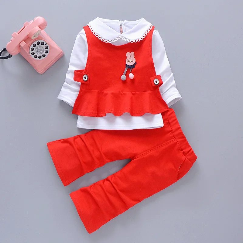 Spring Autumn Baby Girls Clothing Set Solid Color Long Sleeve Tops Vest Dress Pants 3Pcs Suit For 1-4 Years Kids Fashion Outfits