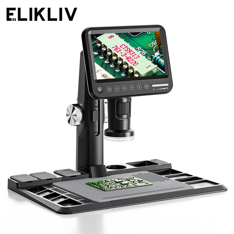 

ELIKLIV ERM101 Digital Microscope for Soldering 1200X 7" 12MP IPS Screen Microscope With Heat Insulation Pad Repair Tools 32GB