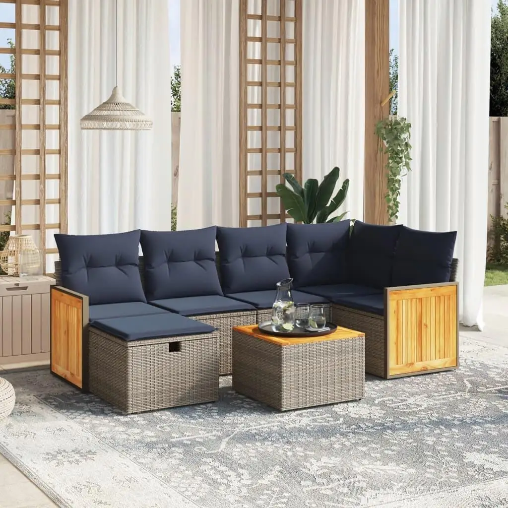 

Comfortable 7 Piece Outdoor Sofa Set with Cushions Grey Wicker Patio Furniture