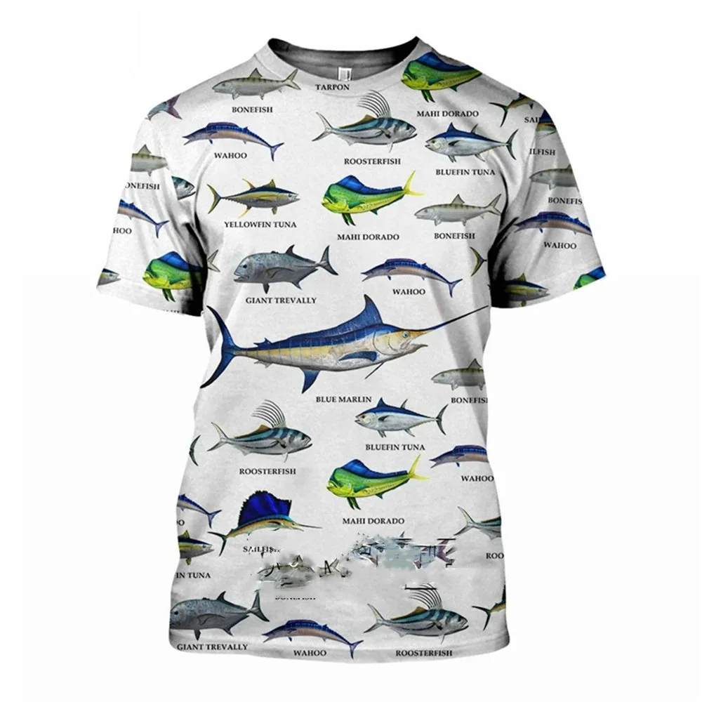 Summer Men\'s Tuna Marine Fish Personality 3D Printed Short O-Neck Sleeved Fishing T-shirt Casual Hip-Hop Loose Fashion Trend Top