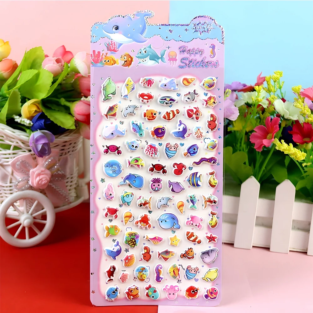 4pcs Cute Cartoon Marine Animals Fish Bubble Stickers Decal DIY Diary Laptop Phone Case Diary Suitcase Fridge Decoration Sticker