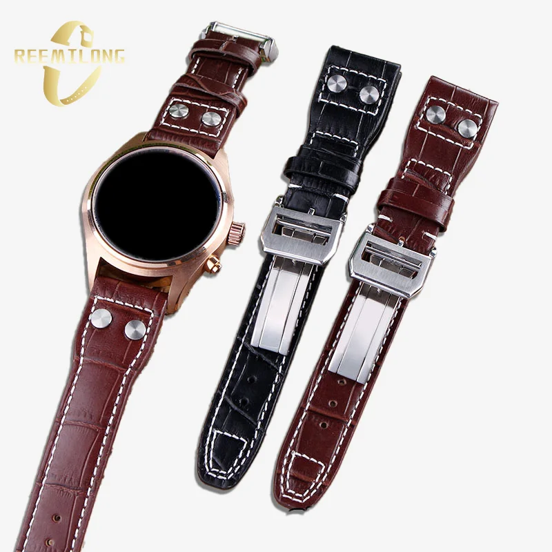 Cowhide lea/ther watch strap 22mm with rivet black brown blue men women replacement watchband Accessories For IWC pilot mark-xx