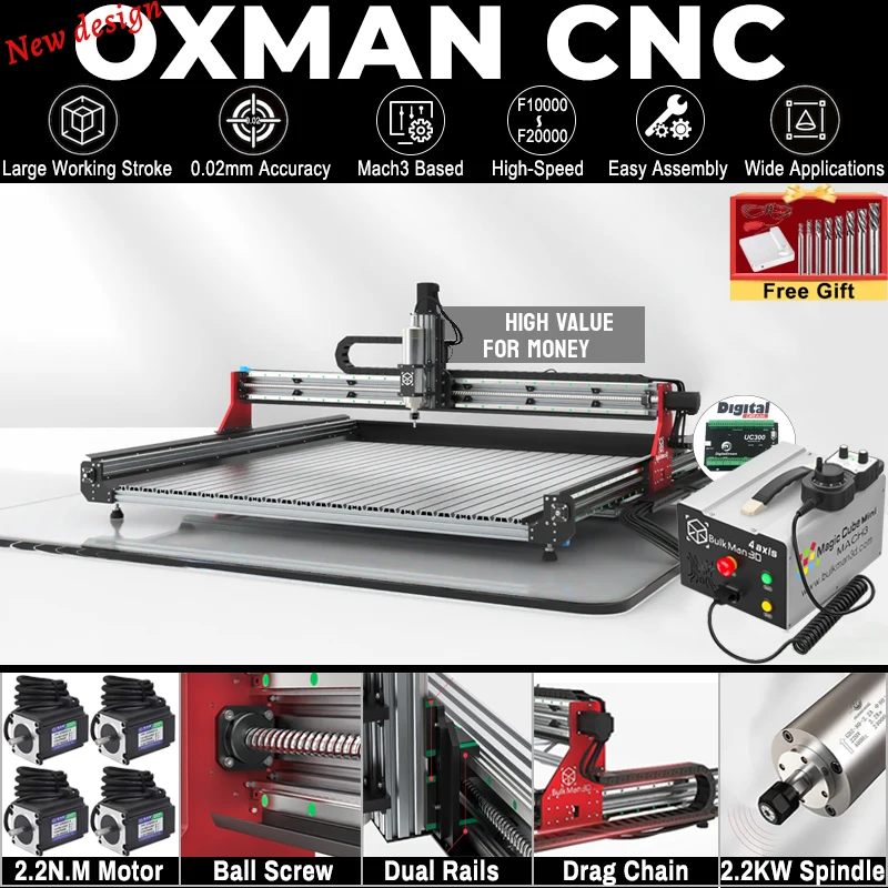 10%OFF Bulkman3D OXMAN CNC Engraver with 4-Axis UC300 Mach3 Control Box Precise 4-Axis Router Machine for Wood, Metal, Acrylic