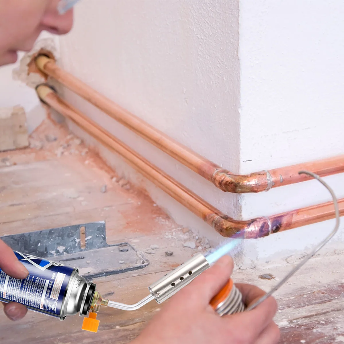 

Butane Gas Torch Brass Chimney Adjustable Flame 360° Windproof For Camping Bbq Soldering Welding Brazing Tool Outdoor