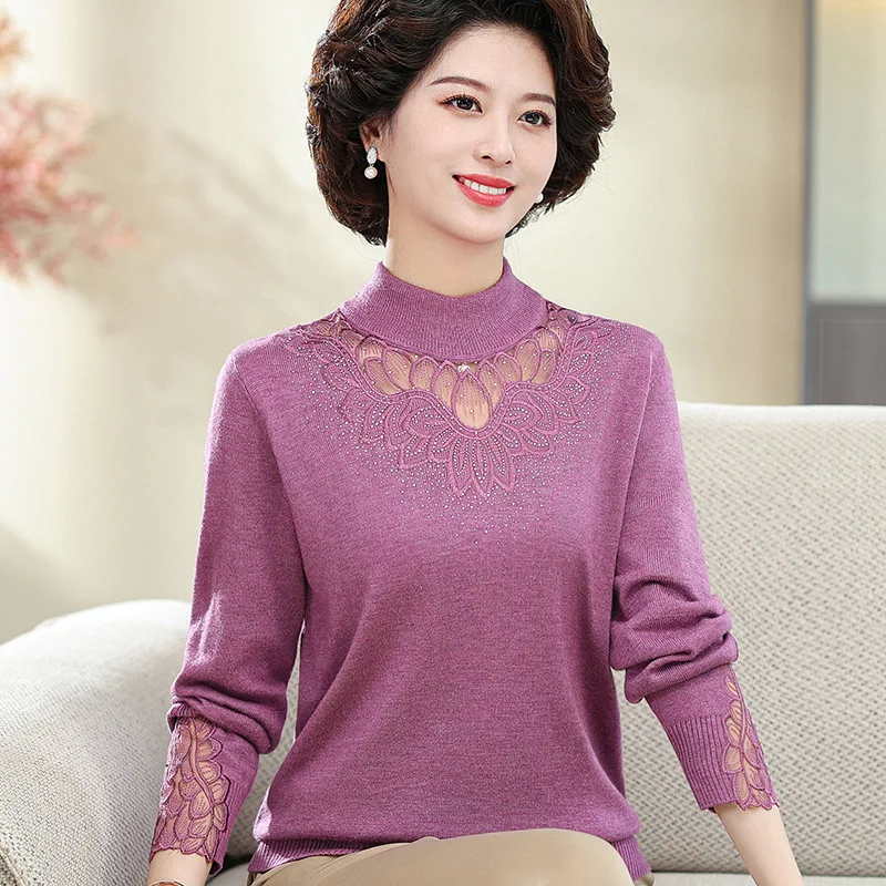 

Водолазка, теплый трикотаж с длинными рукавами, топы, весенне-осенняя женская одежда, свитер для мам среднего возраста, базовая одежда, пуловер, рубашка