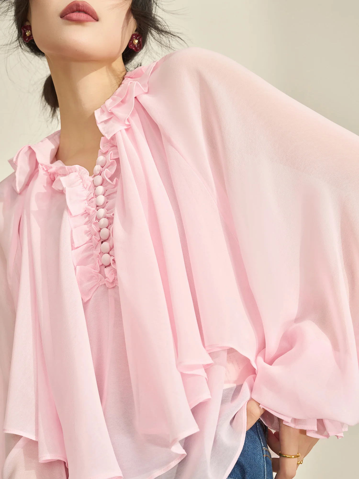

Flowing Era Pink Texture ort irt Women's New Unique Beautiful Unique Casual Sle Loose Fit Long Sve Floral Hemline