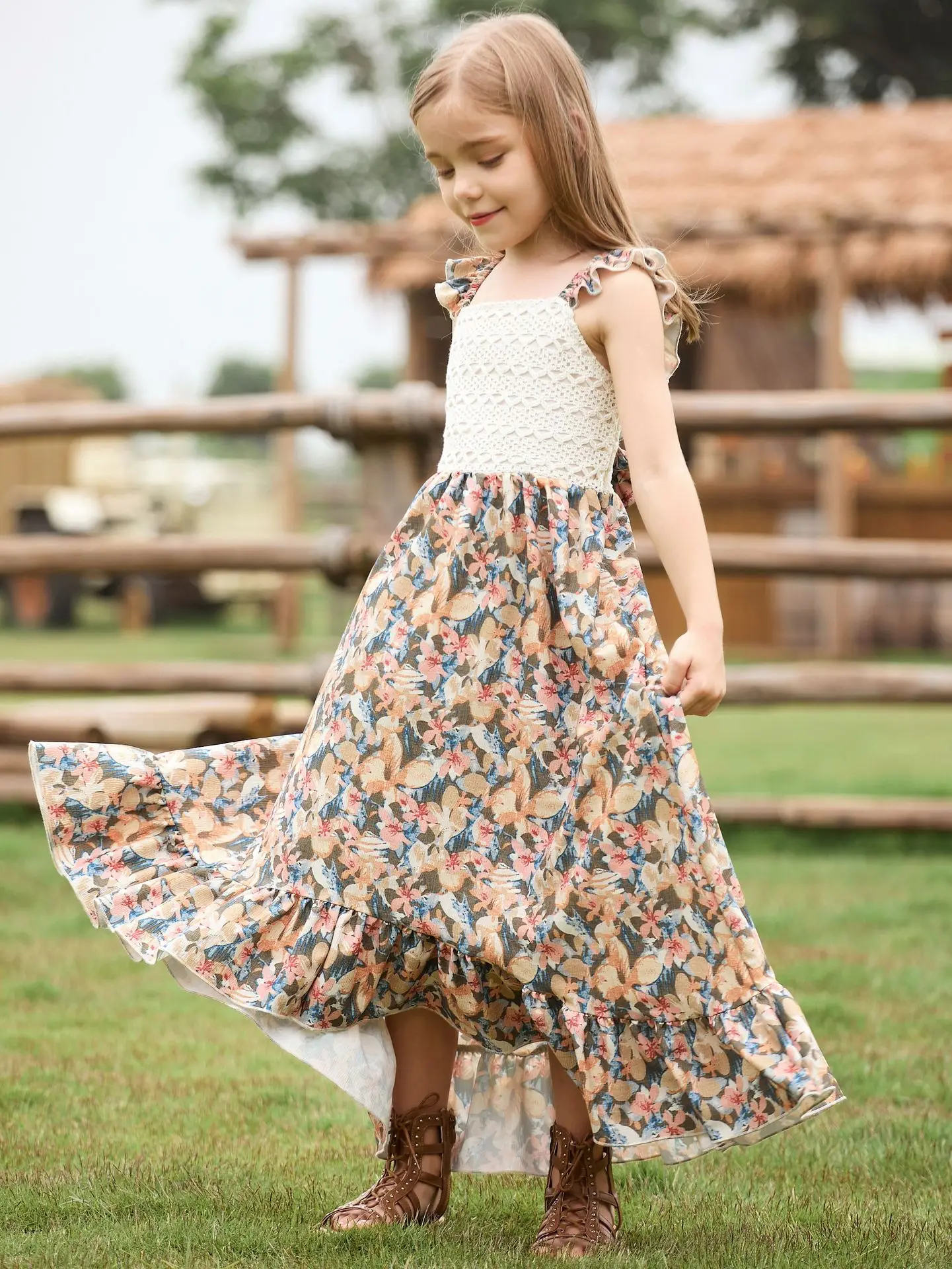 Spring/Summer Girls Dress Floral Backless Dress 2025 Kid Clothes Trend Girls New Fashion Irregular Dress Garden Style
