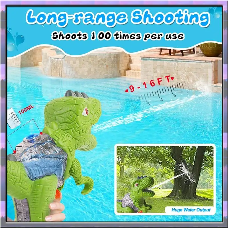 Pistolas de agua de dinosaurio pequeño A49U, juegos de lucha contra el agua para niños y niñas pequeños en piscina y césped