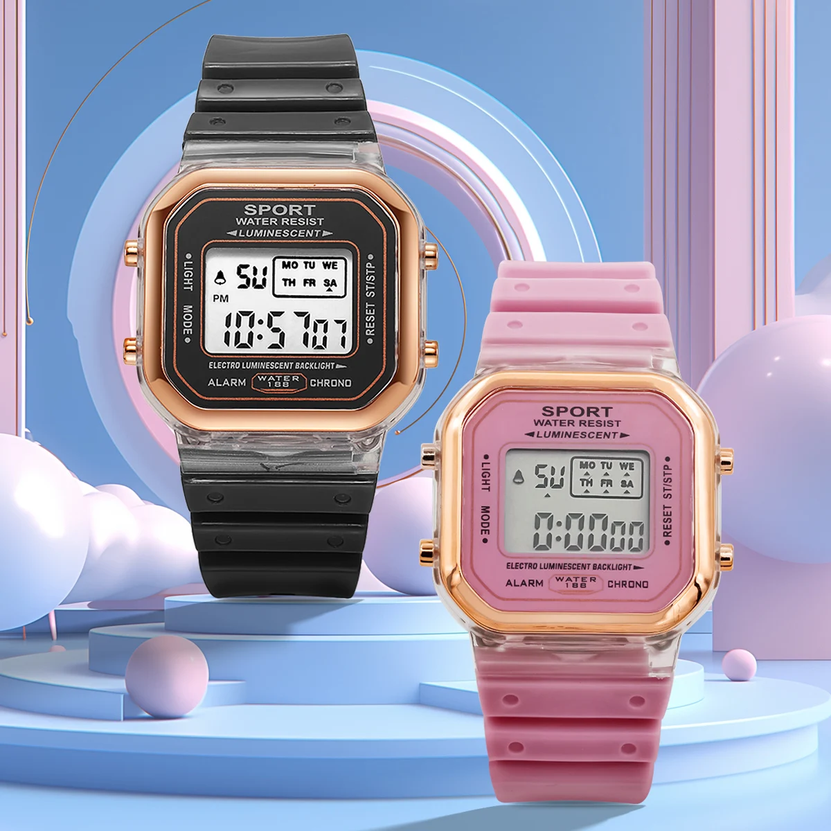 2PCS Student Sports Watch Simple and Fashionable Block Couple Watch High End Versatile Electronic Watch Clock Festival Gift