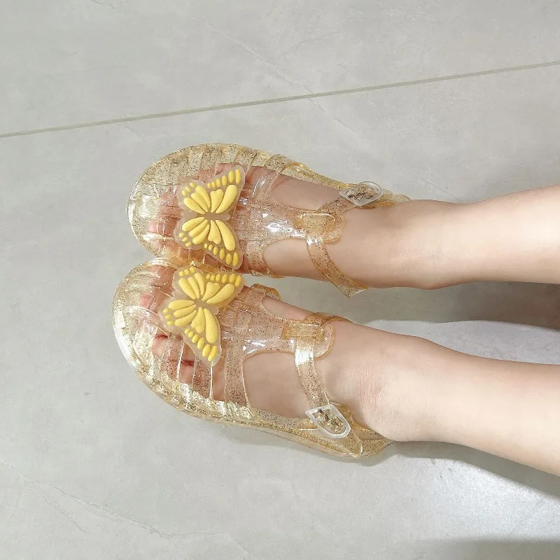 New Summer Kids Bow Sequin Jelly Sandals Children Soft Non-Slip Soles Hollow Flat Casual Shoe Girl Perfect Outdoor Water Sandals