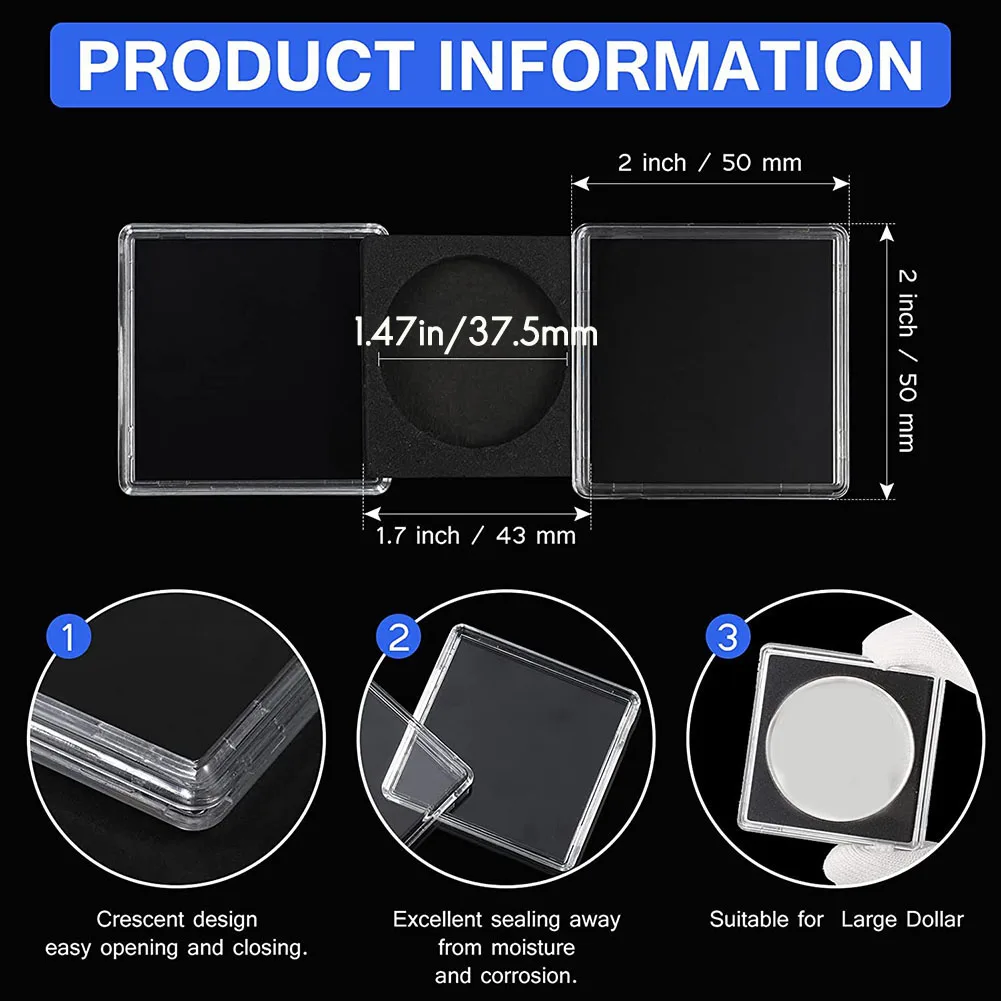 20 pçs suporte de moeda de dólar de prata, 2x2 meio dólar moeda titular cápsula moeda snap plástico moeda titular-Y41A