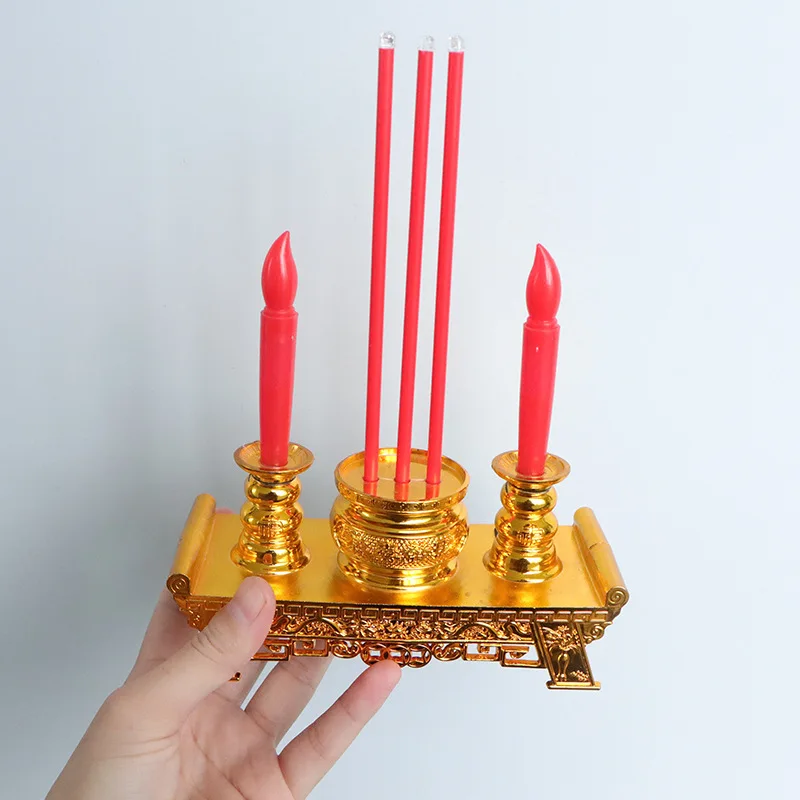 4in1 Buddhist Red Candle Holder USB Red Golden Candlelight For Home Temple Altar Prayer Buddhist Hall Enshrined Buddhism Supply