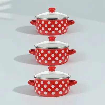 

1 set Mini Soup Pot Set Vintage Enamel Cooking Pots Non-Stick Flat Bottom Small Saucepan with Handles Kitchenware for Noodles