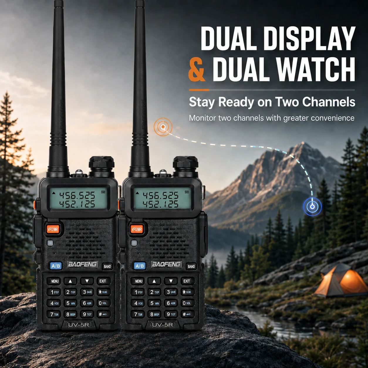 BAOFENG UV-5R Dual Band Ham Radio 4W 128CH VHF UHF Handheld Two Way Radio VOX Scan CTCSS DCS FM Walkie Talkie for Adults