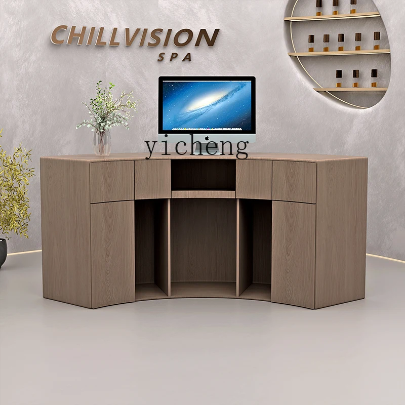 CC Wabi-sabi Wind Bar Counter Curved Cashier Beauty Salon Information Desk Clothing Store Curved Reception Desk