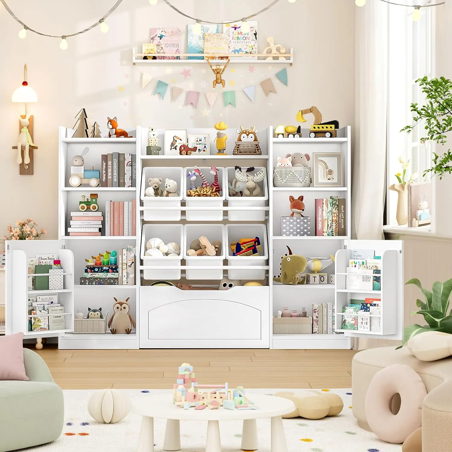 55' Kids Toy Storage Organizer with 6 Bins & 8 Cubes, White