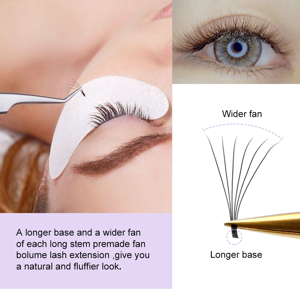 Dkasama Premade Volume Fans C/D/CC/DD Crul Long Stem Russian Volume Handmade Fluffy Individual Eyelashes Extension Wholesale