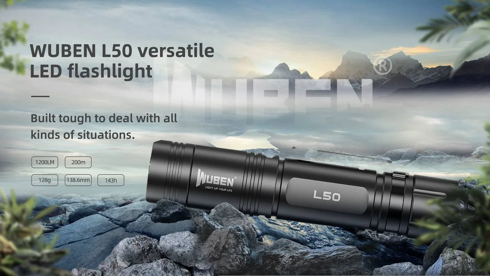 WUBEN L50 EDC-Taschenlampe, 1200 Lumen, wiederaufladbar, tragbar, wasserdicht, Taschenlampe mit 18650-Akku, für Outdoor-Camping, Jagdlicht – Detail 1