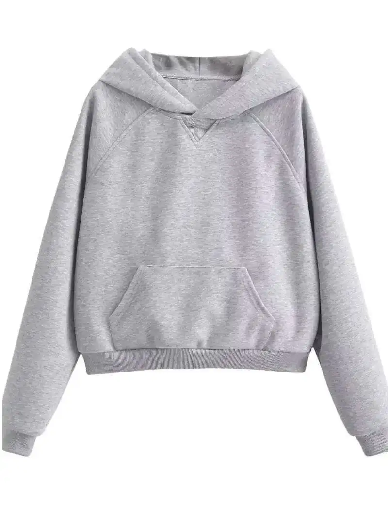 2024ฤดูใบไม้ร่วง/ฤดูหนาวใหม่หนาHoodedเสื้อแขนยาวผู้หญิงหลวมสบายๆอเนกประสงค์กระเป๋าขนาดใหญ่สีทึบAG1C