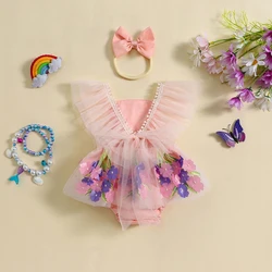 Baby Girl 2 pezzi abiti estivi Ruffle senza maniche 3D Flower Tulle gonna pagliaccetto con fascia Set