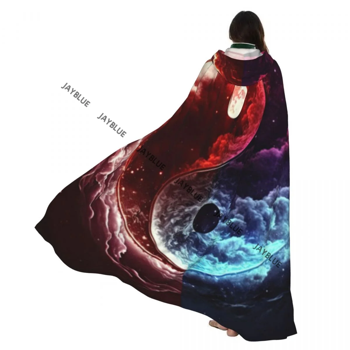 

Long Cape Cloak Fire Water Ying Yang Hooded Cloak Coat Autumn Hoodies