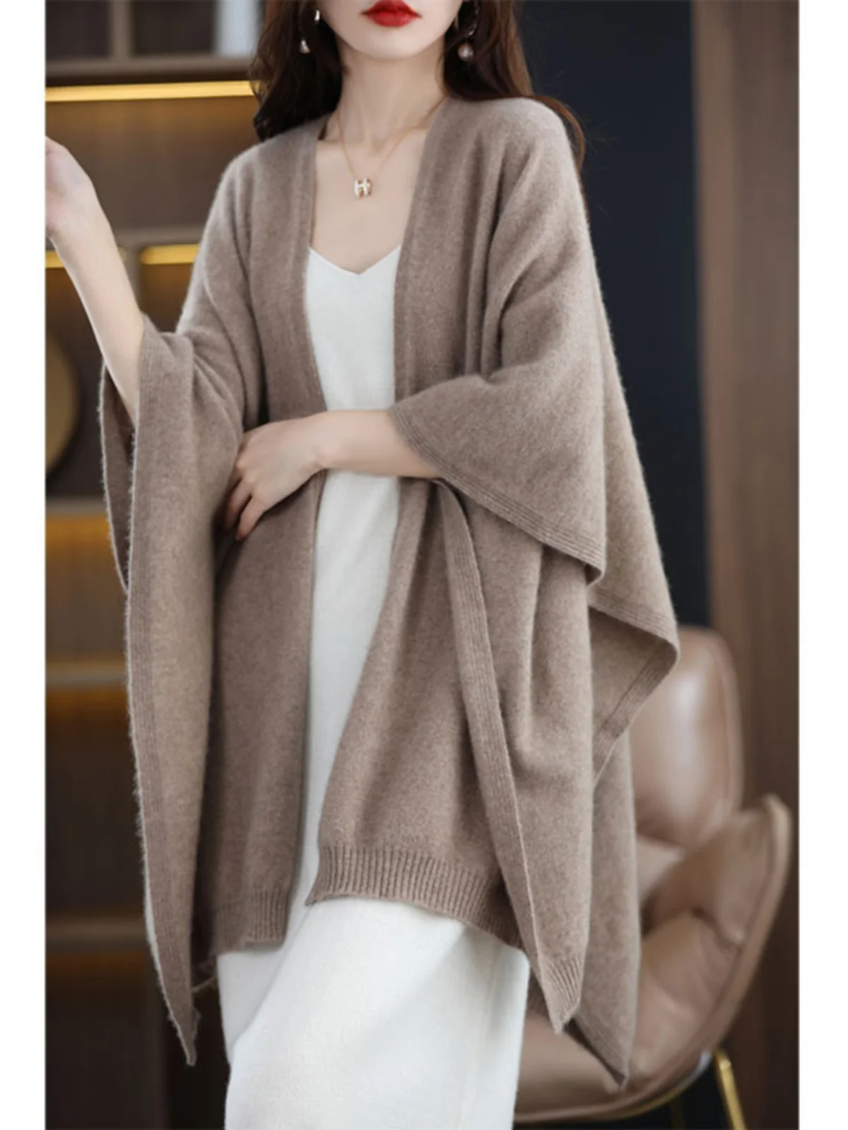 

Ele Женский свитер Camere с запахом на рукавах, открытый кардиган, длинный свеч V-Ne, корейский трикотаж средней длины