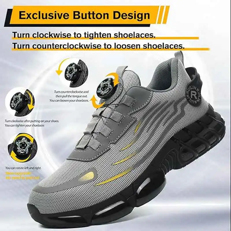Men's Safety Shoes Air Cushion Protection Safety Boots Fashionable Casual Work Shoes Breathable Odor Protection Men's Work Boots