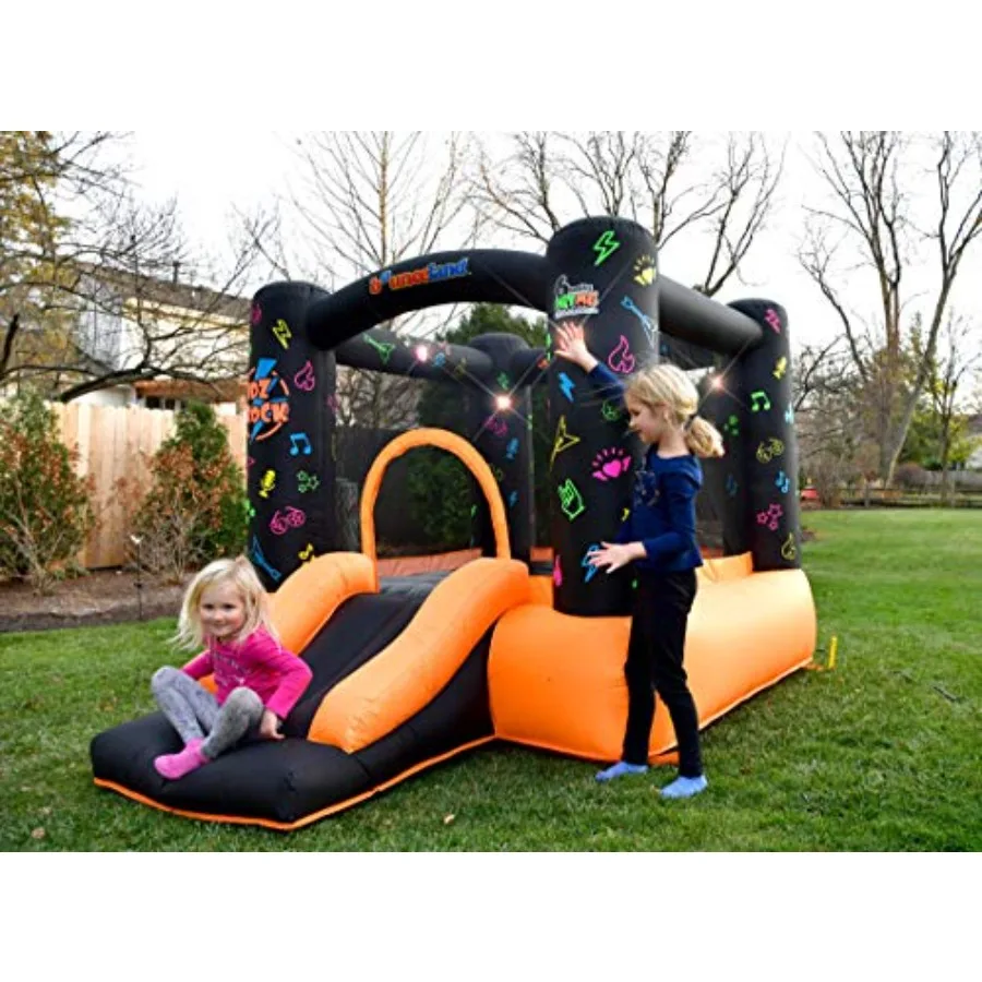 Kidz Rock Bounce House with Lights and Sound Interaction Inflatable Bouncer 9 ft L x 7 ft W x 5.5 ft H Music and Lights for Pla