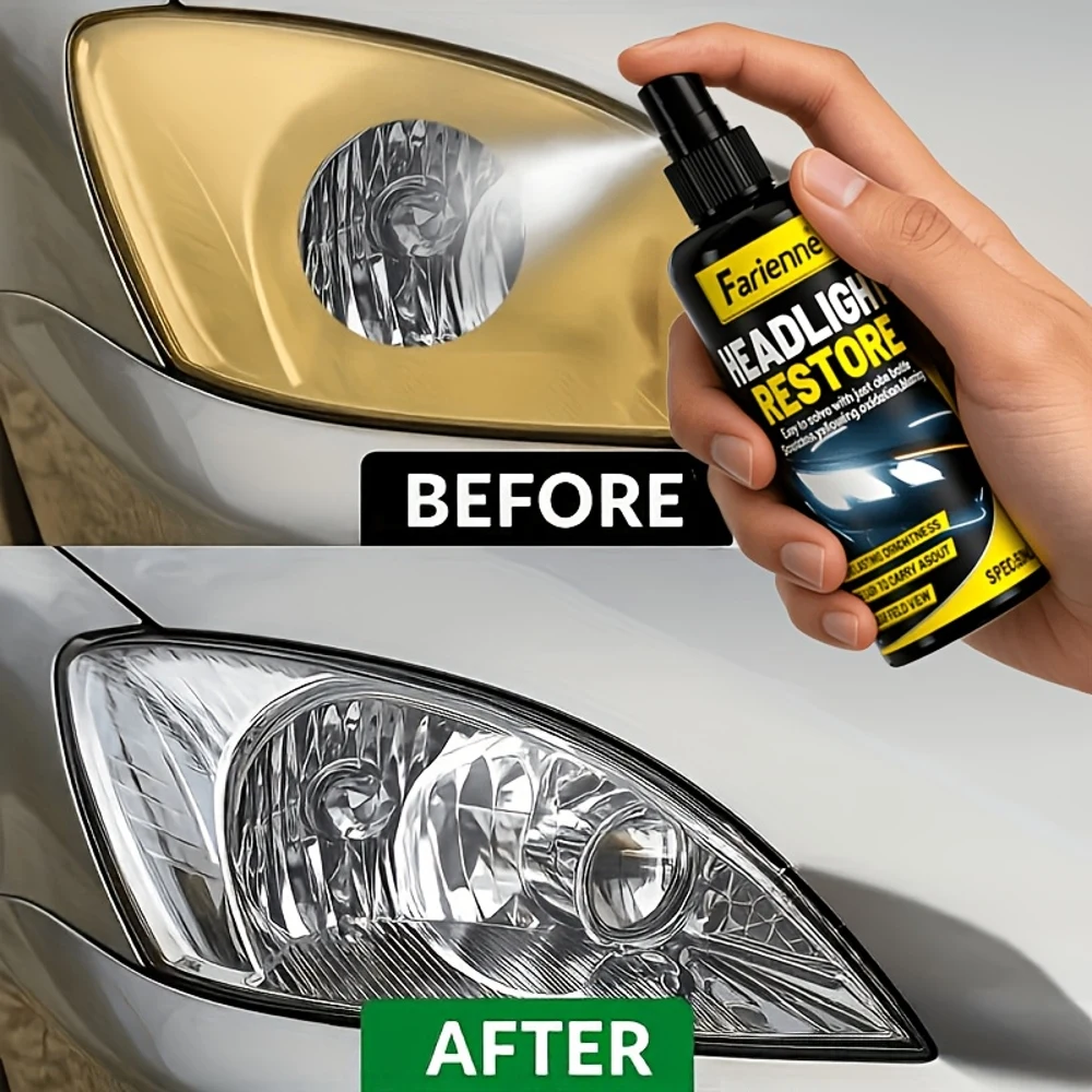 Spray profesional para reparación de faros de coche - Elimina el amarilleamiento, la oxidación y la opacidad - Materiales para pulir y rectificar lentes - Eficaz